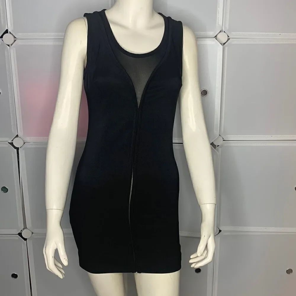 Foreign Exchange Black BodyCon Mini Dress W/Sheer Panels Size Small